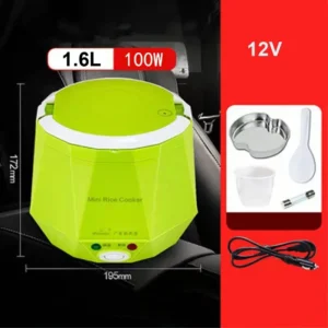 Mini Rice Cooker with Constant Temperature Function for Vehicle Use, 1.6L Capacity - Green 12V