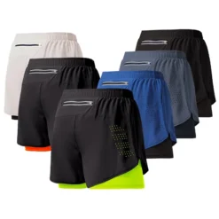 Men's Running Shorts with Quick-Drying Fabric and Double-Layer Design