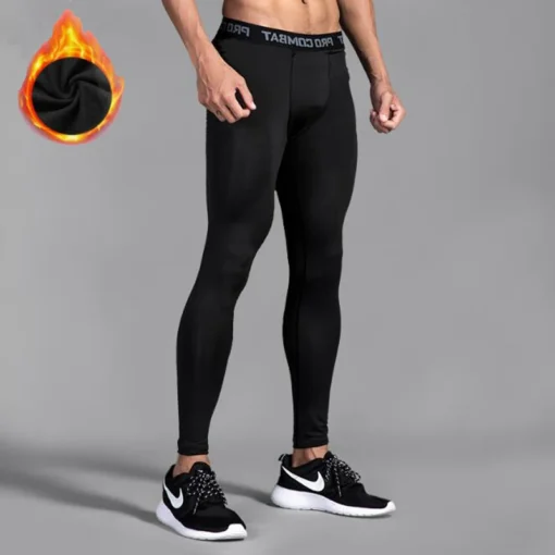 Men's Fleece Training Leggings with High Stretch for Basketball and Football Fitness - Image 7