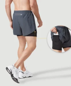 Alternative view of Men's Running Shorts Quick-drying Fitness Black Double Layer Shorts Men New Sport Workout Training Bodybuilding Short Pants