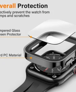 Alternative view of Glass+Case For Apple Watch 42 46mm 45mm 41 49 44mm 40 mm straight edge Screen Protector Cover Case iWatch SE 6 7 8 9 10 11 Ultra