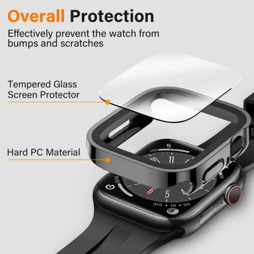 Alternative view of Glass+Case For Apple Watch 42 46mm 45mm 41 49 44mm 40 mm straight edge Screen Protector Cover Case iWatch SE 6 7 8 9 10 11 Ultra