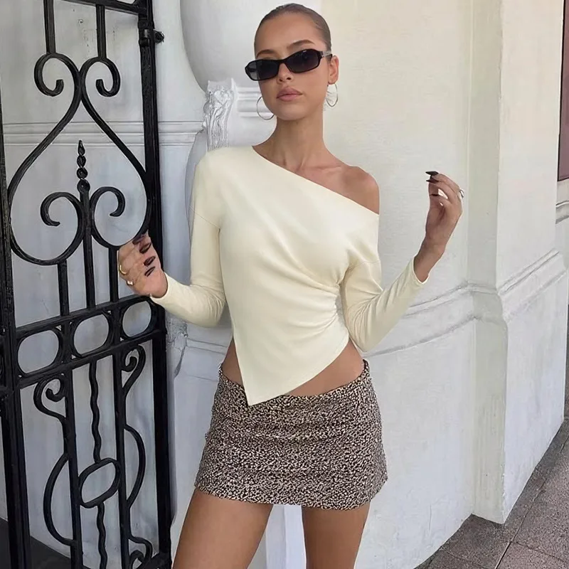 Talenza Women Casual Top Fashion Slim Slit Long Sleeve Pullover Top Sexy Strapless Pleated New Party Looks Top Female Streetwear - Image 2