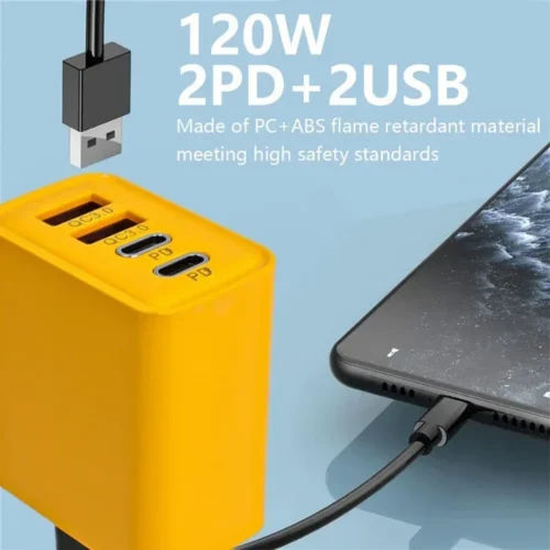 Alternative view of 120W 3.0 USB fast phone charger type C quick charge charging adapter for iPhone 15 14 13 Samsung Xiaomi 2 PD 4 ports EU/US plug