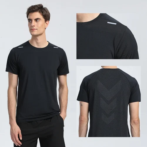 Alternative view of Quick Dry Men Running T-shirt Fitness Sports Top Gym Training Shirt Breathable Jogging Casual Sportswear