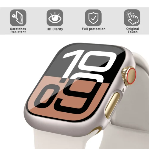 Alternative view of Glass+Cover For Apple Watch case 46mm 44mm 40mm 45mm 41mm 42mm 38mm Screen Protector iwatch series 10 9 8 7 6 5 3 SE Accessories