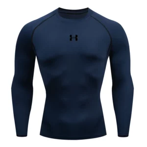 Men's Long Sleeve Compression T-shirt with Athletic Fit for Gym and Running - Navy-350852, S Fit ( 45-50 Kg )