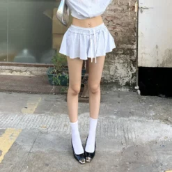 Women's Mini Ruffle Skirt with Striped Pattern and Built-in Safety Panties