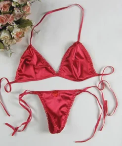 Alternative view of 2025 New Summer Sexy Womens Satin Thong Quick Dry Underwear Bra Panties Elastic T-back Lingerie Low Rise Bikinis Set Underpants