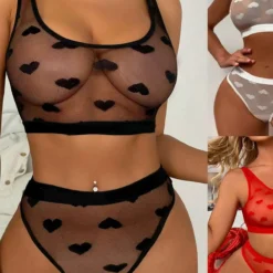 Alternative view of Two Piece Sheer Mesh Bralette and Panty Set with Transparent Design for Women