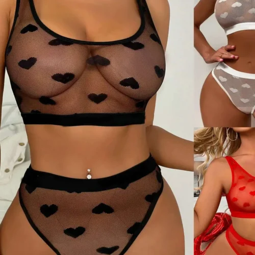 Alternative view of Women Sexy Shorts Sets Two Piece Transparent White Sheer Mesh Bra Panty Underwear Porn Babydoll Exotic Costumes Charming VNG03