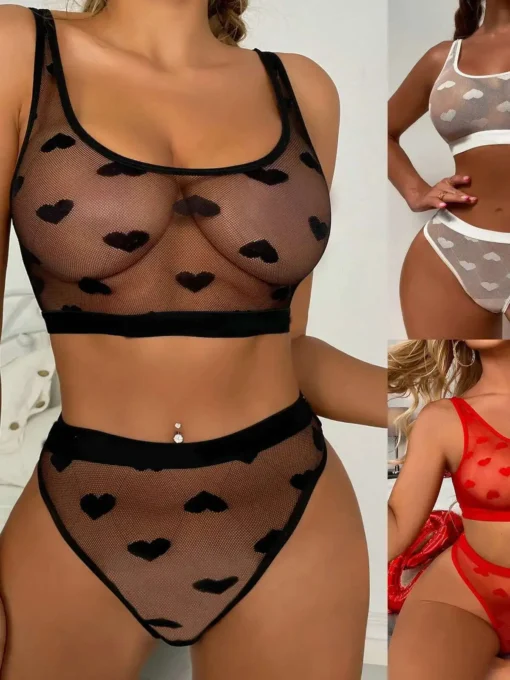 Two Piece Sheer Mesh Bralette and Panty Set with Transparent Design for Women - Image 2