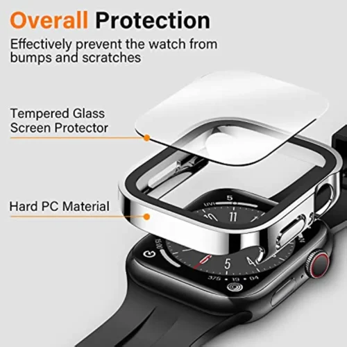 Alternative view of Premium Waterproof Case for Apple Watch Series11 10 9 8 7 6 5 4 SE 40 41 42 44 45 46mm with Electroplated PC Bumper and HD Film