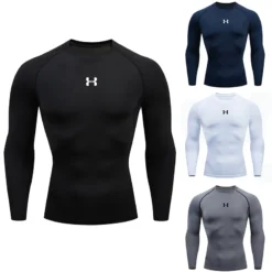 Men's Long Sleeve Compression T-shirt with Athletic Fit for Gym and Running
