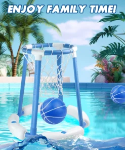 360° Floating Pool Basketball Game, Includes Hoop, Basketball, and Inflator - Available in Red or Blue, Christmas/Halloween Gift