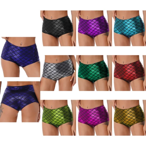 High Waist Booty Shorts with Shiny Mermaid Fish Scale Design for Women - Image 5