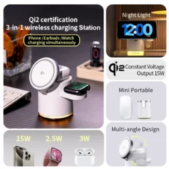 Alternative view of 3-in-1 Fast Charging Station with Folding Holder for iPhone, AirPods, and Apple Watch