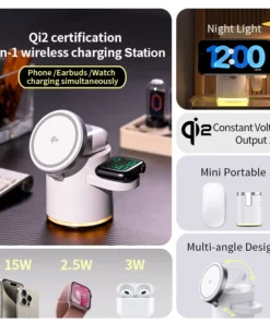 Alternative view of 2025 New Qi2 Wireless Charger 3-in-1 Fast Charging Station Stand Folding Holder for iPhone16 15 14 ProMax Airpods Apple Watch