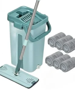Alternative view of Flat Squeeze Mop with Bucket Hand Free Wringing Floor Cleaning Mop Microfiber Mop Pads Wet or Dry Usage on Hardwood Laminate