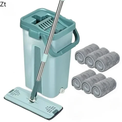 Alternative view of Flat Squeeze Mop with Bucket Hand Free Wringing Floor Cleaning Mop Microfiber Mop Pads Wet or Dry Usage on Hardwood Laminate
