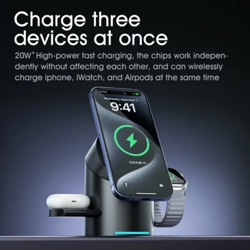 Alternative view of New Truly Qi2 3 In 1 Magnetic Touch Button Wireless Charger For Android iPhone iWatch Airpods Magsafe Fast Charging Dock Station