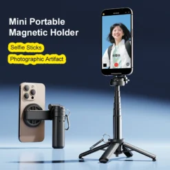 Pocket Selfie Stick with Four-Corner Stand and Rechargeable Bluetooth Remote for iPhone and Android Users