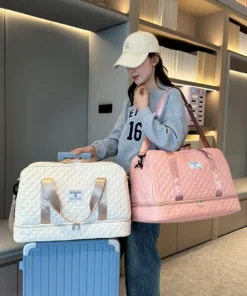 Alternative view of Lightweight Rhombic Lattice Travel Dufile Bag , Large Capacity Sports Fitness Storage Bag, Portable Weekender Overnight Bag