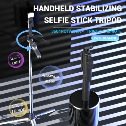 Wireless Selfie Stick Tripod with LED Light for Smartphones and Vlogging - Image 6