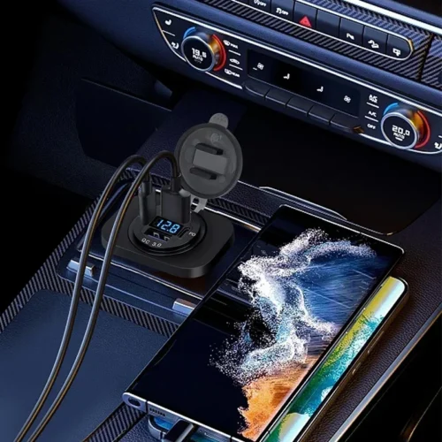 Alternative view of NEW 117W Dual PD Dual QC 3.0 USB Car Charger with Voltmeter Socket Power Outlet Adapter Waterproof for 12V/24V Car Boat Hot Sale