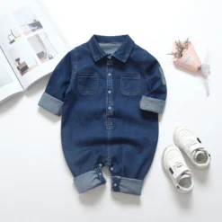 Baby Denim Jumpsuit One-Piece Soft Fabric for Infants 0-18 Months