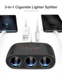 Alternative view of 3 in 1 USB Type C Socket 120W Car Cigarette Lighter Splitter 12V 24V Fast Charger Phone Power Adapter for Car DVR GPS Dashcam