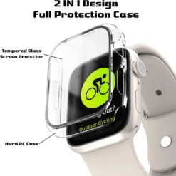 Alternative view of Tempered Glass Screen Protector Case with PC Bumper for Apple Watch Series 9 8 7 6 5 4 SE 41mm 45mm 42mm 38mm 44mm 40mm