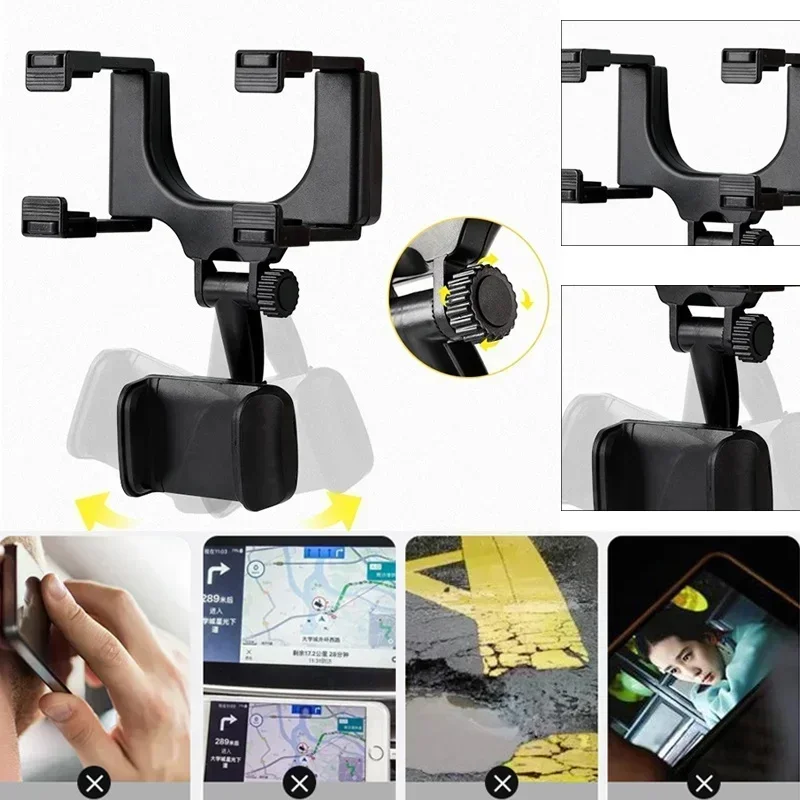 360 Car Phone Holder Rearview Mirror Mount Bracket Navigation GPS Mobile Stand Clip Foldable Adjustable Car Cell Phone Support - Image 3