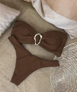 Alternative view of Women's Solid Color Fashionable Lingeries Sexy Hot Casual Metal Japanese Woman Panties Sexy BrasStrapless Bikini Split Swimsuit