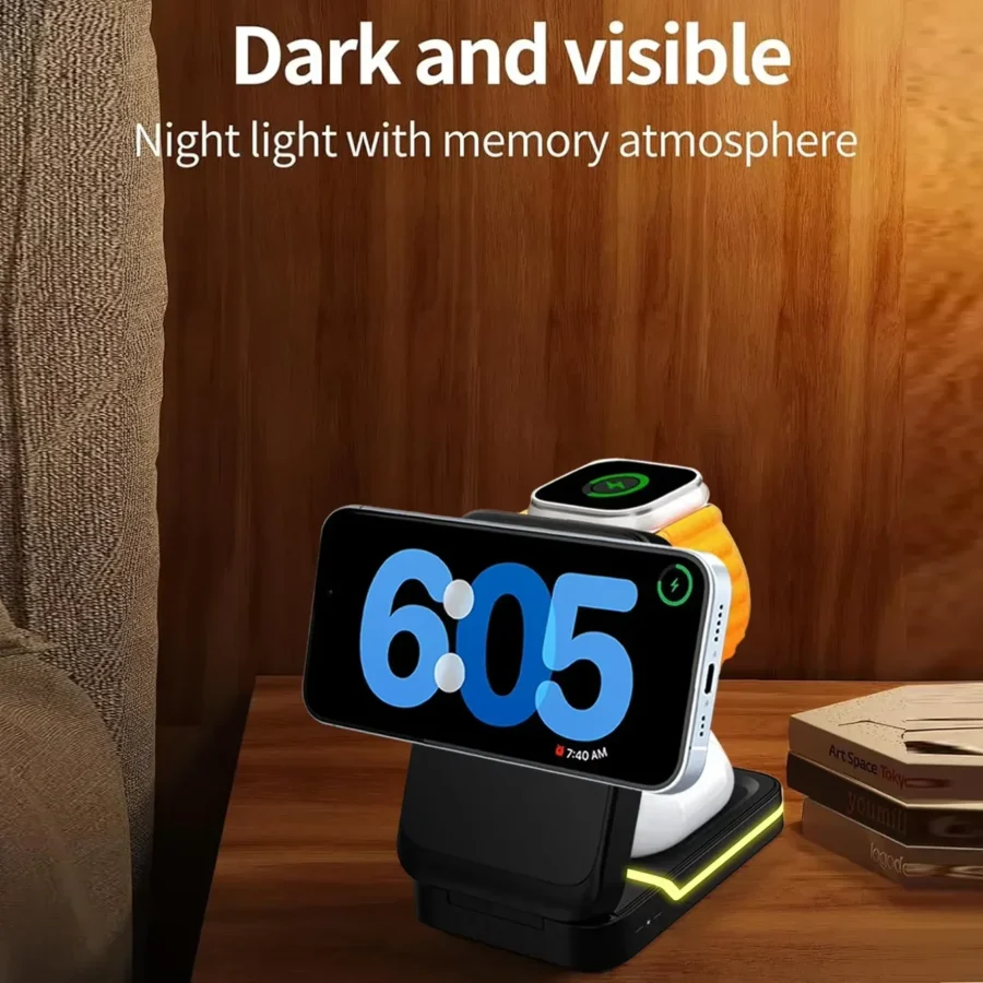 3 in 1 Magnetic Foldable Travel Fast Wireless Charger Stand For Magsafe iPhone 16 15 14 13 12 Pro Apple Watch 2-9 SE Airpods Pro - Image 4