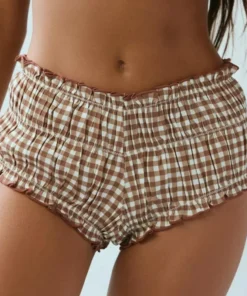 Womens Ruffle Bloomers Micro Shorts Ruched Trim Pettipants Plaid Pumpkin Pants Panties Booty Shorts Safety Shorts