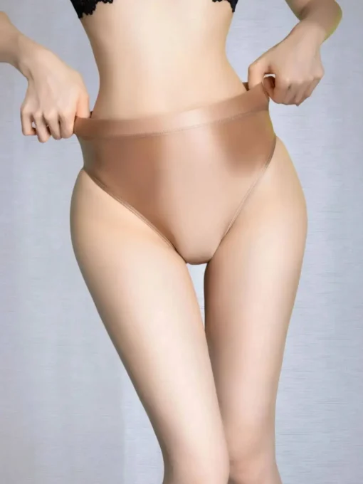 Women's Stretchy Solid Color Shorts with Transparent Shiny Finish - Image 6