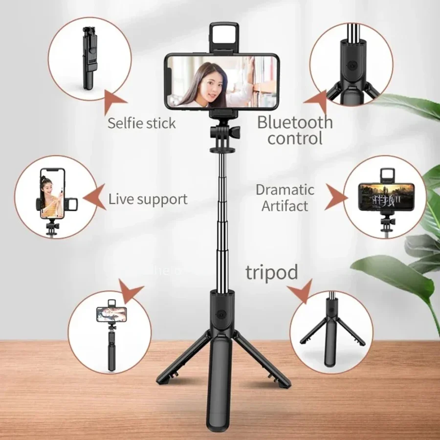 3In1 Bluetooth Wireless Selfie Tripod With Fill Light Shutter Remote Control Portable Foldable Monopod For iPhone Smart Phone - Image 2