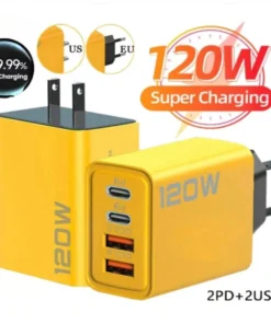 120W 3.0 USB fast phone charger type C quick charge charging adapter for iPhone 15 14 13 Samsung Xiaomi 2 PD 4 ports EU/US plug