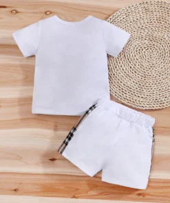 Alternative view of 2pcs IURNXB Baby Clothes Set Infant Short Sleeve Tees+Shorts Cartoon Checked Bear Print Cute Kids Tops Pants Casual Suits 3-24M