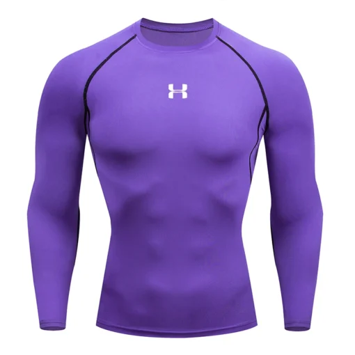 Men's Long Sleeve Compression T-shirt with Athletic Fit for Gym and Running - Image 3