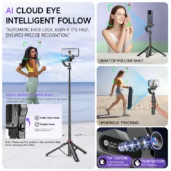 Alternative view of Handheld Gimbal Stabiliser with 360° Rotation and Tripod for Mobile Phones and Cameras