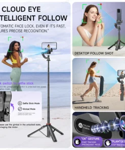 Alternative view of C22 AI Face Tracking Handheld Gimbal Stabiliser 360° Rotation Shoot Selfie Stick Tripod for Mobile Phone, 1/4'' Screw for Camera