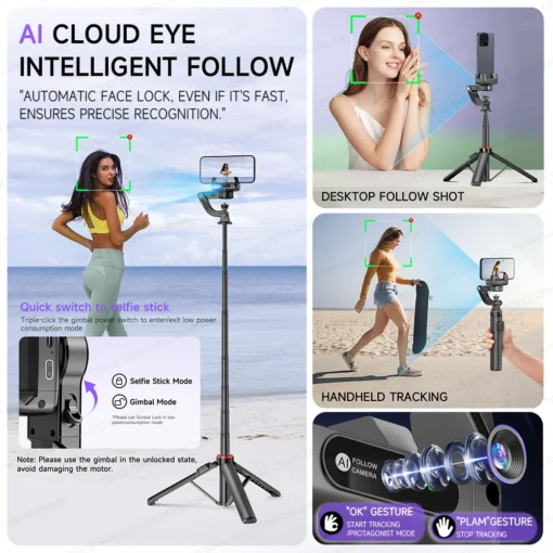 Handheld Gimbal Stabiliser with 360° Rotation and Tripod for Mobile Phones and Cameras - Image 2