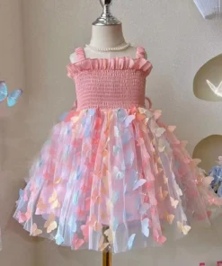 Alternative view of New Baby Girls Birthday Party Evening Dresses Summer Butterfly Wings Children Clothes Sweet Colorful Toddler Kids Costume
