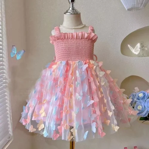 Alternative view of New Baby Girls Birthday Party Evening Dresses Summer Butterfly Wings Children Clothes Sweet Colorful Toddler Kids Costume