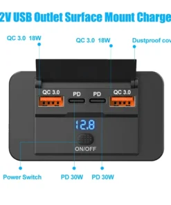 Alternative view of Car Charger Socket Adapter with Switch, 2-4-Ports Charging Splitter, Outlet for Bus, RV, ATV,Truck,Boat,Outlet,12V,24V, PD,QC3.0