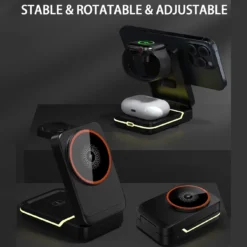 Alternative view of 3 in 1 Wireless Charger with Magnetic Foldable Design for MagSafe iPhone, Apple Watch, AirPods