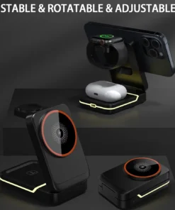 Alternative view of 3 in 1 Magnetic Foldable Travel Fast Wireless Charger Stand For Magsafe iPhone 16 15 14 13 12 Pro Apple Watch 2-9 SE Airpods Pro
