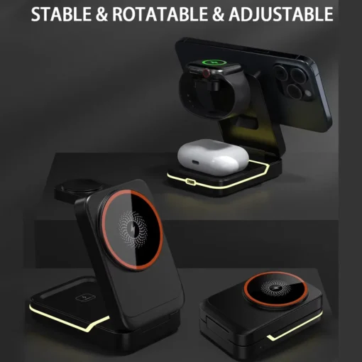 3 in 1 Wireless Charger with Magnetic Foldable Design for MagSafe iPhone, Apple Watch, AirPods - Image 2